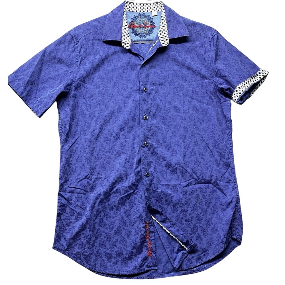 Robert Graham Short Sleeve Shirt Mens Small Blue Geometric Contrasting Trim